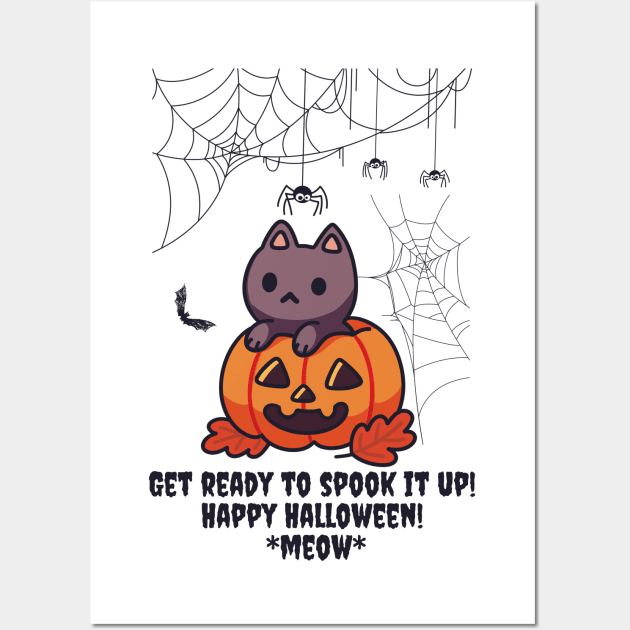 Cute Cat Pumpkin "Get Ready to SPOOK IT UP  Light Edition Wall Art by Milochka